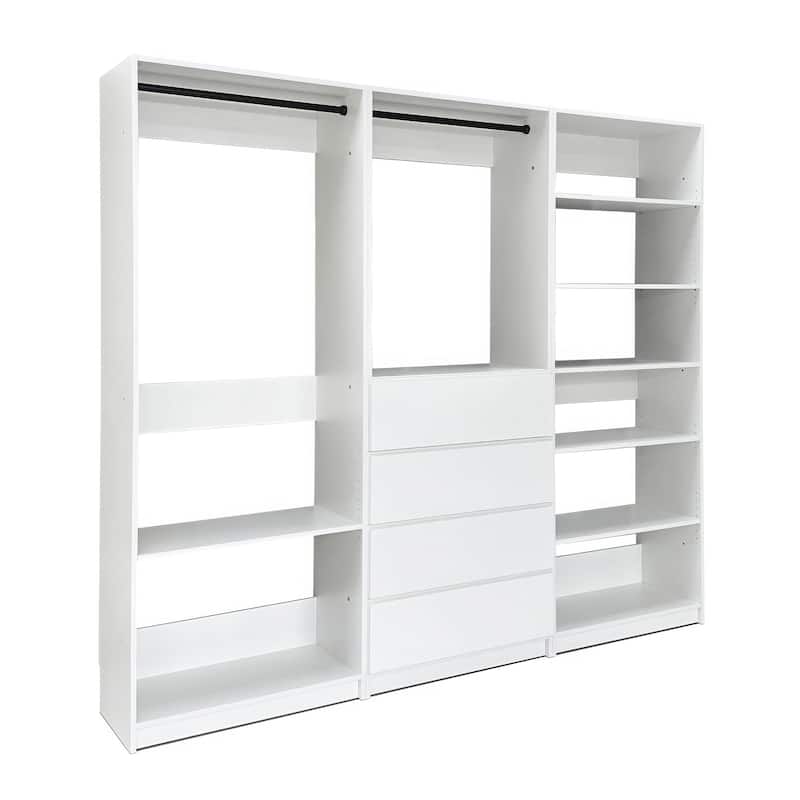 Prosper White Freestanding Walk in Wood Closet System - 94.2"W x 15.7"D x 83" H