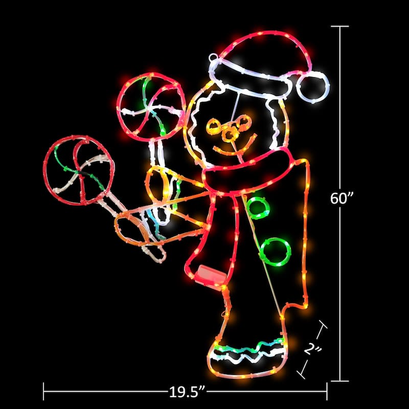 Puleo International 2' Gingerbread Window Decoration with 159 Multi-Color LED Tube Lights with Motion - Brown