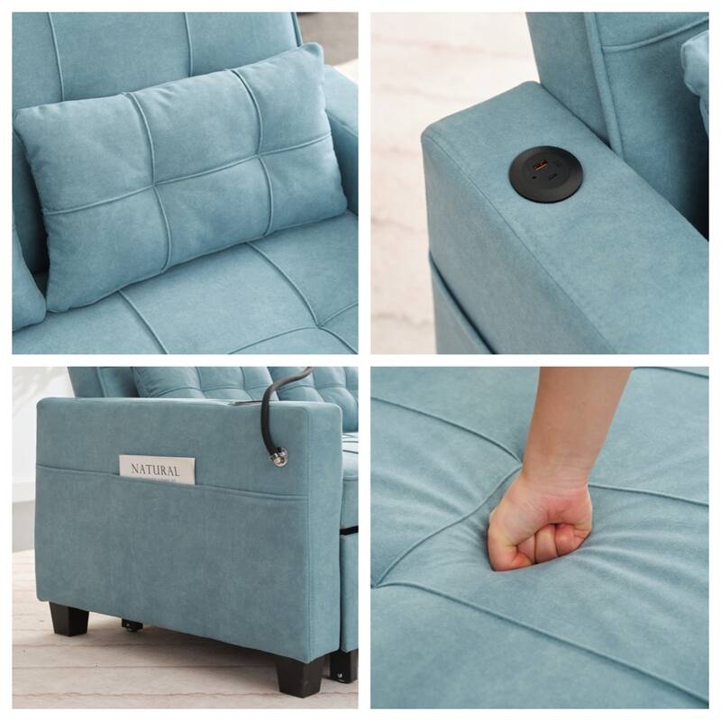 3-in-1 Pull Out Convertible Sleeper Chair w/ USB Ports,Wear Resistant