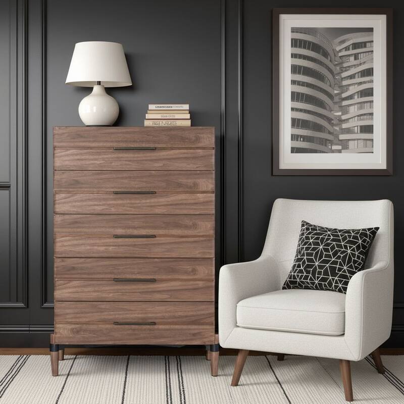 Bridgevine Home Tranquility Five Drawer Chest, No Assembly Required, Walnut Finish