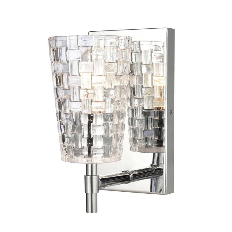 1-Light Vanity Light with Woven Pattern Glass Shades - 9" - Polished Nickel Finish