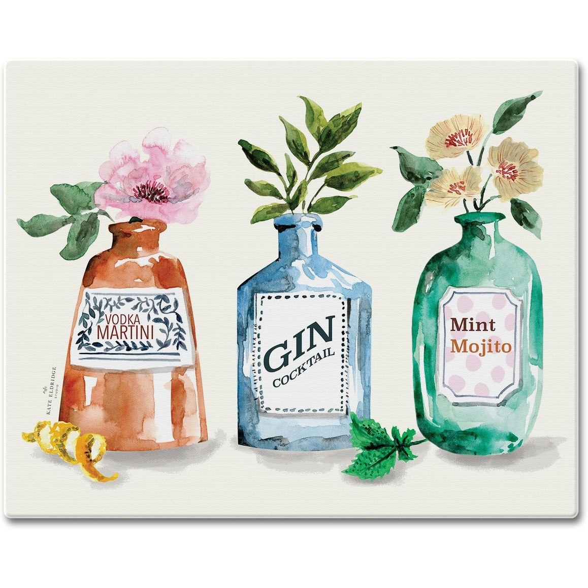 CounterArt Trendy Cocktails 3mm Tempered Glass Cutting Board 15” x 12” Serving Board Charcuterie Board