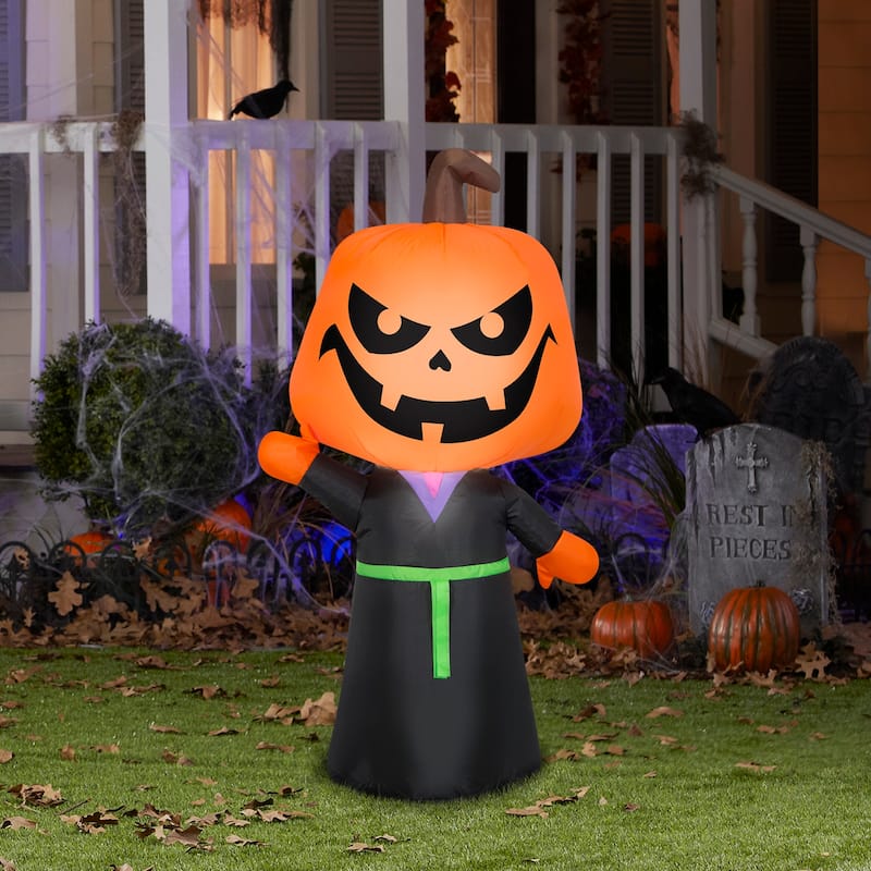 Gemmy Halloween Inflatable Jack O' Lantern Reaper , 3.5 ft Tall