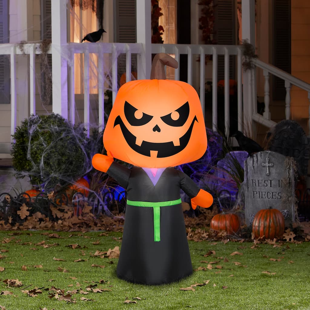 Gemmy Halloween Inflatable Jack O' Lantern Reaper , 3.5 ft Tall