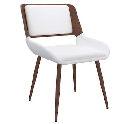 Mid-Century Modern Faux Leather, Metal and Wood Dining Chair Set of 4 - White and Walnut