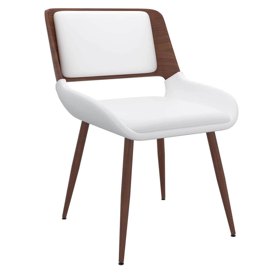 Mid-Century Modern Faux Leather, Metal and Wood Dining Chair Set of 4 - White and Walnut