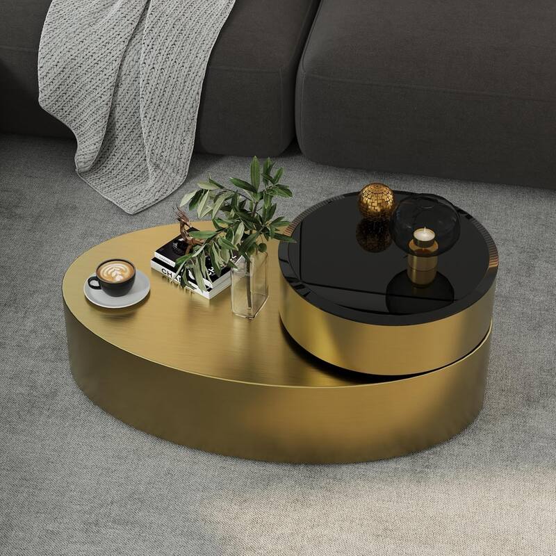 Classic and Luxurious 50 inch 2 Tiers Rotatable Oval Coffee Table Center Table