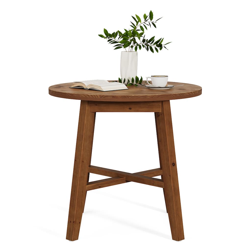 31.5-Inch Round Dining Table, Solid Wood Farmhouse Kitchen Table - N/A