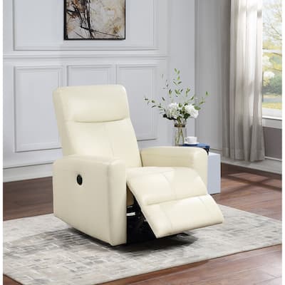 Blane Powered Recliner with Control Button, Beige Top Grain Leather