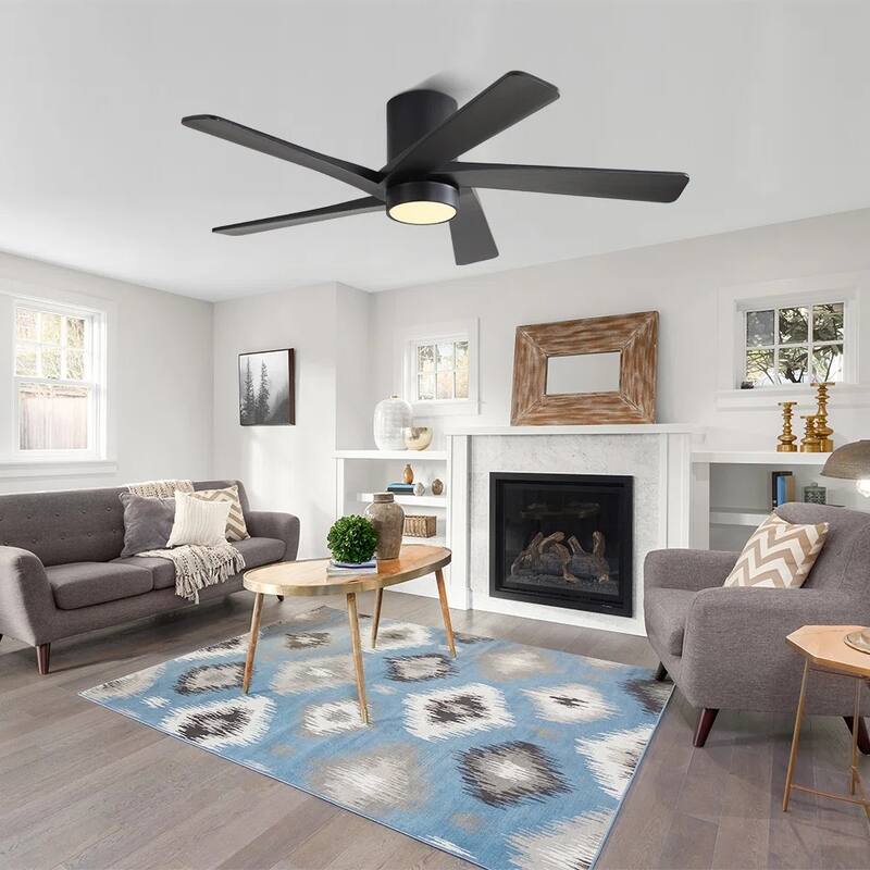 MLiAN 54" Solid Blades Indoor Flush Mount Ceiling Fan with Light Kit and Remote
