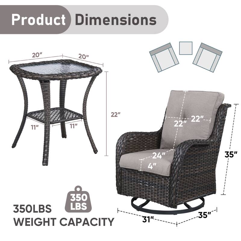 Pocassy Outdoor Swivel Chairs with 4 Inch Cushion