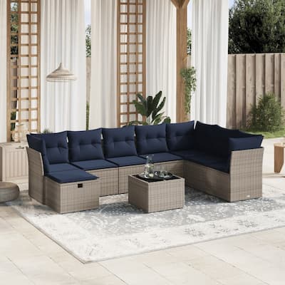 vidaXL Patio Sofa Set with Cushions Outdoor Conversation Furniture Poly Rattan - 24.4" x 24.4" x 27.2"