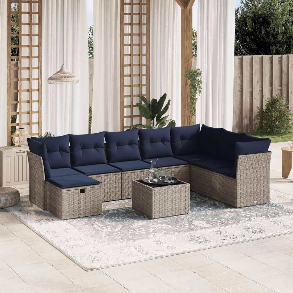 vidaXL Patio Sofa Set with Cushions Outdoor Conversation Furniture Poly Rattan - 24.4" x 24.4" x 27.2"