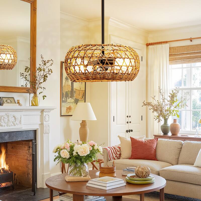 2-Light Hand Woven Pendant Rustic Hanging Lighting for Kitchen Island Bedroom, Dining Room, Living Room, Entryway - N/A