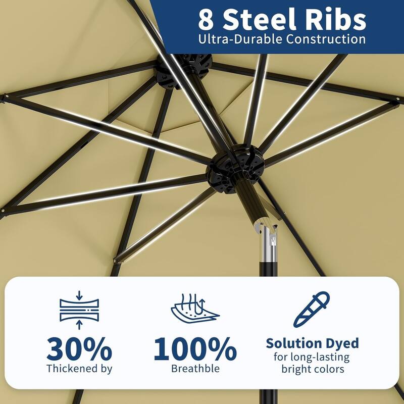 10Ft Patio Umbrella - 8 Sturdy Ribs Outdoor Table Umbrella with Crank Lift & Push Button Tilt