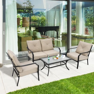 4 PCS Patio Furniture Set Cushion Sofa Loveseat Sectional Garden Deck - 54'' x 33'' x 34''