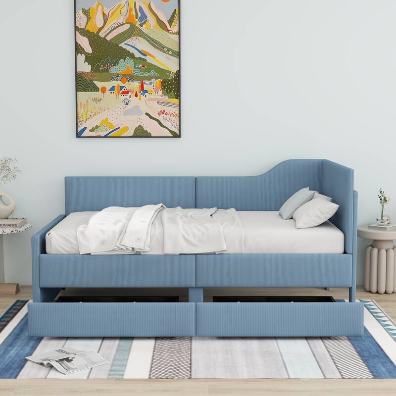 Upholstered bed frame with 2 storage drawers