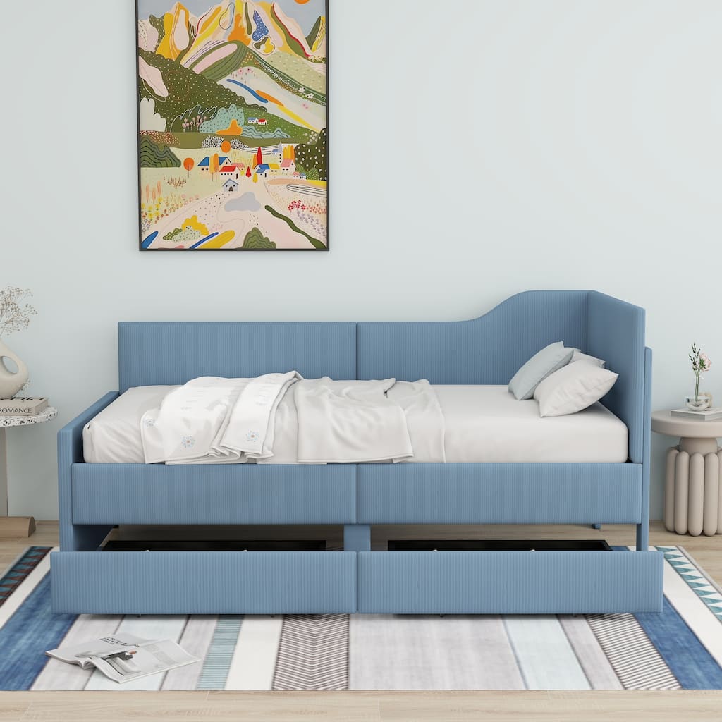 Upholstered bed frame with 2 storage drawers