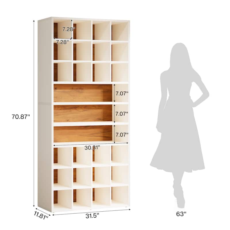 White LED Shoe Storage Cabinet with 24 Compartments for Entryway