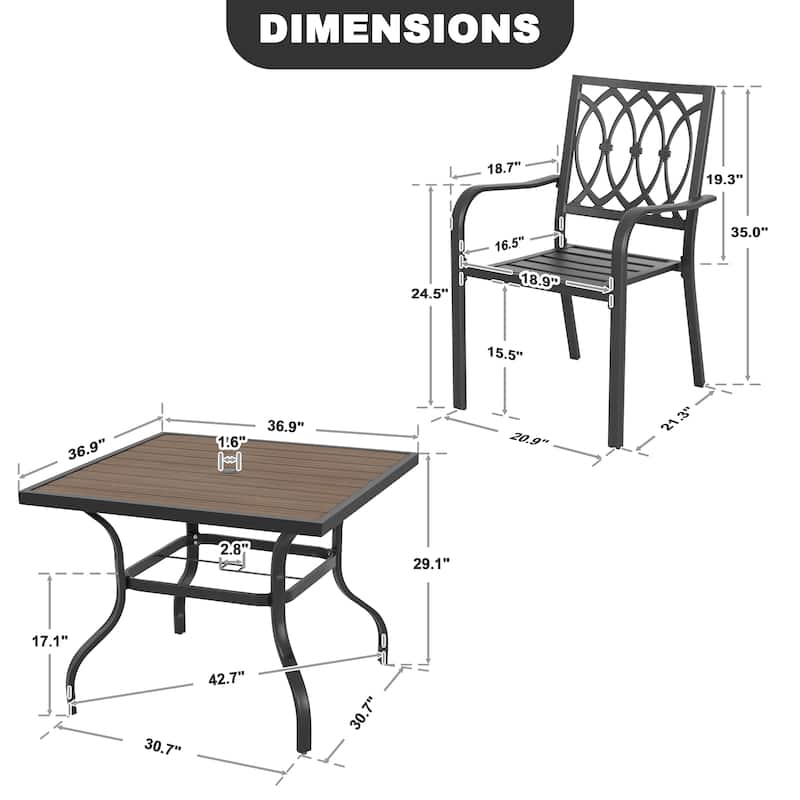 5-Piece Stackable Patio Dining Set with Umbrella Hole