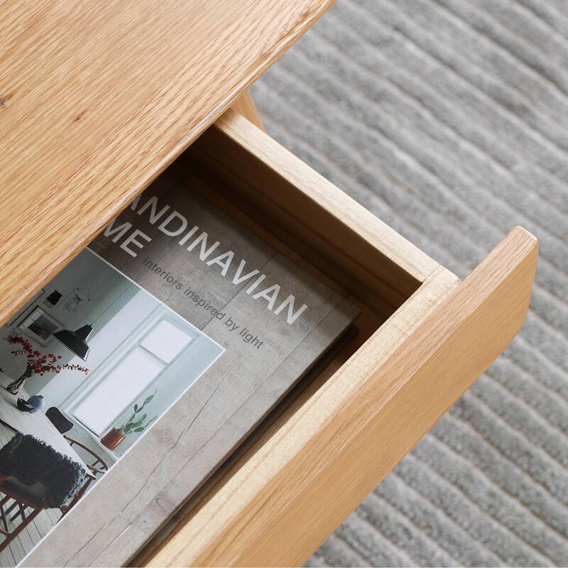 Solid Wood Center Table with Storage Shelf - Wood - Oak