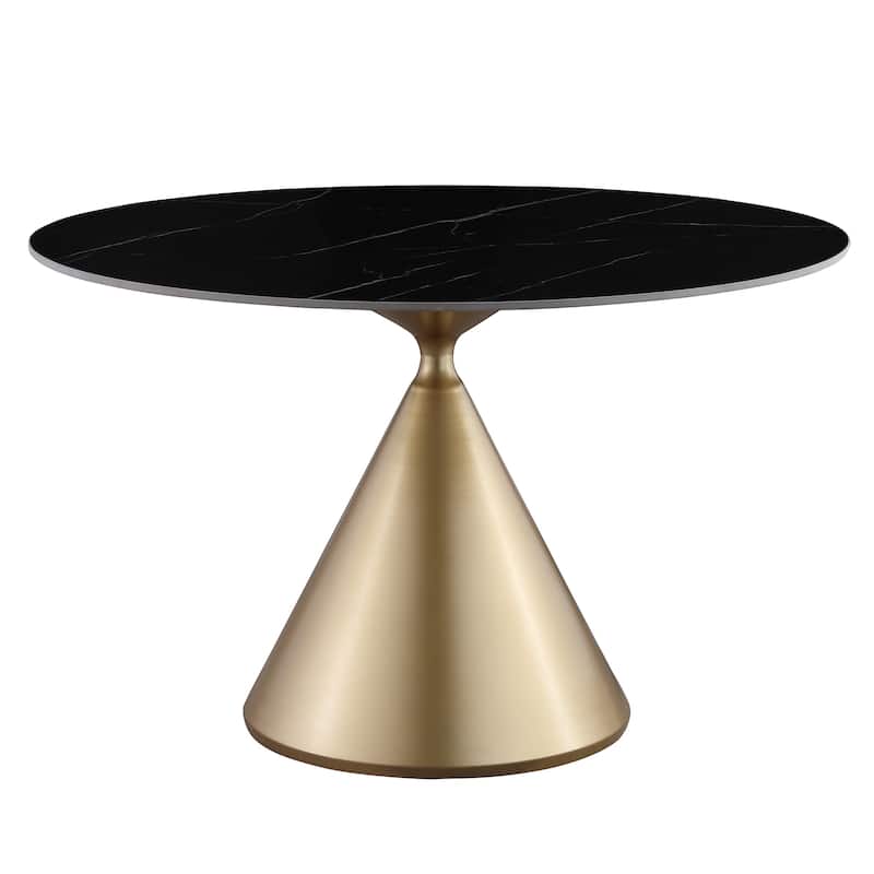 Morden Fort Modern Round Dining Table with Gold Metal Bottom - Black