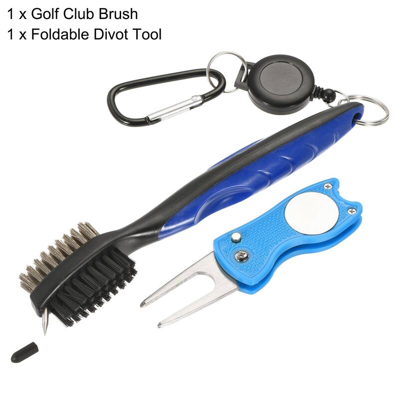 Golf Club Brush Dust Groove Cleaner w Extension Cord Clip Divot Tool