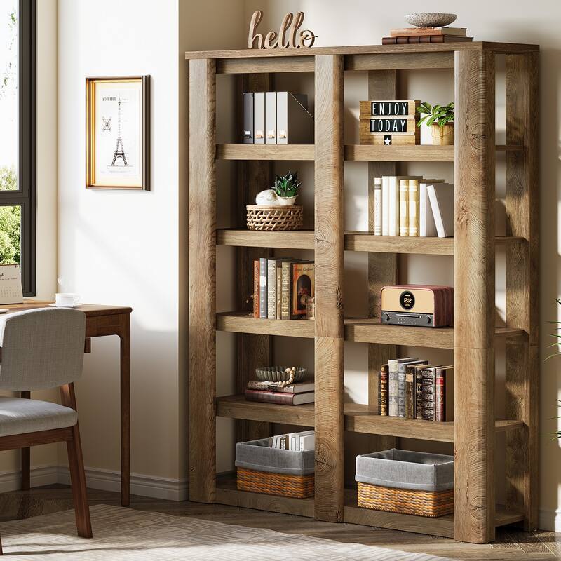 6-Tier Tall Bookshelf, 55-Inch Wide Farmhouse Bookcase Shelving Unit