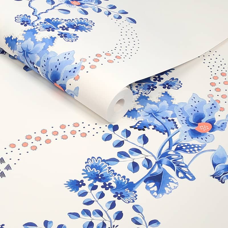 Cath Kidston Road Floral Blue & White Wallpaper