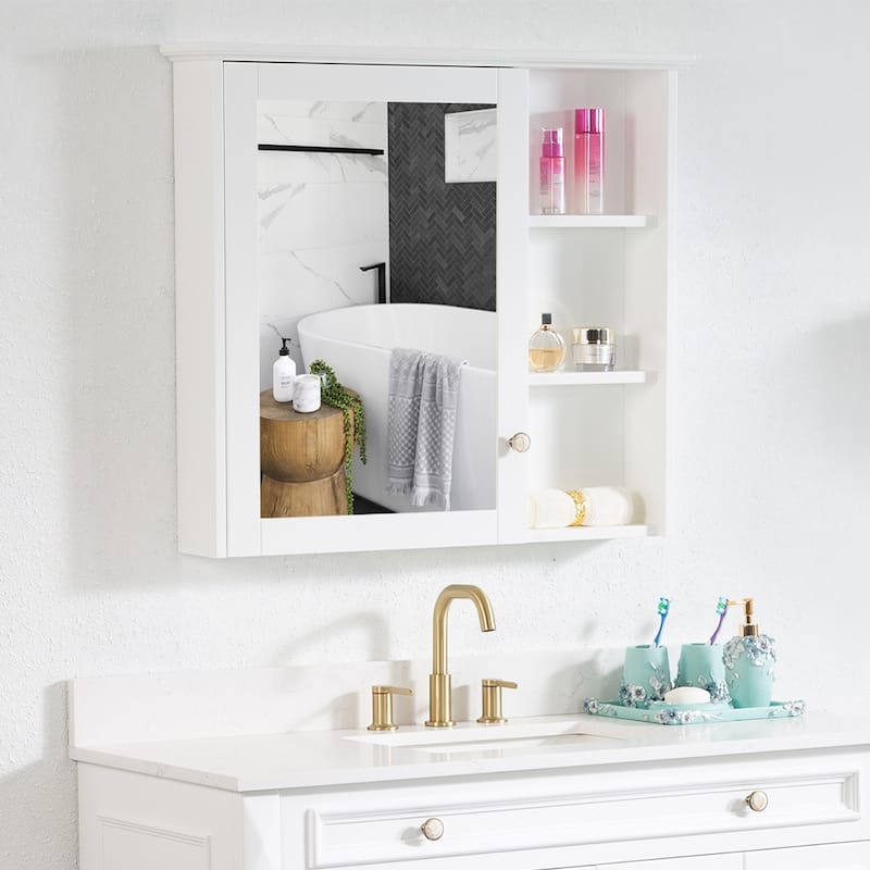 Modern Surface Mount Solid Wood Framed Medicine Cabinet With Mirror and Shelves