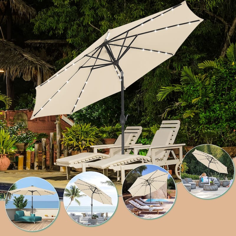 Autlaycil 10ft Solar LED lights Outdoor Patio Umbrella With Base