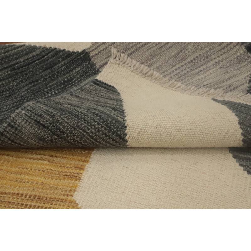 Hand Woven Oriental 100% Wool Carpet Southwestern Modern Beige & Ivories Kilim Runner Rug - 5' 10'' X 2' 0''