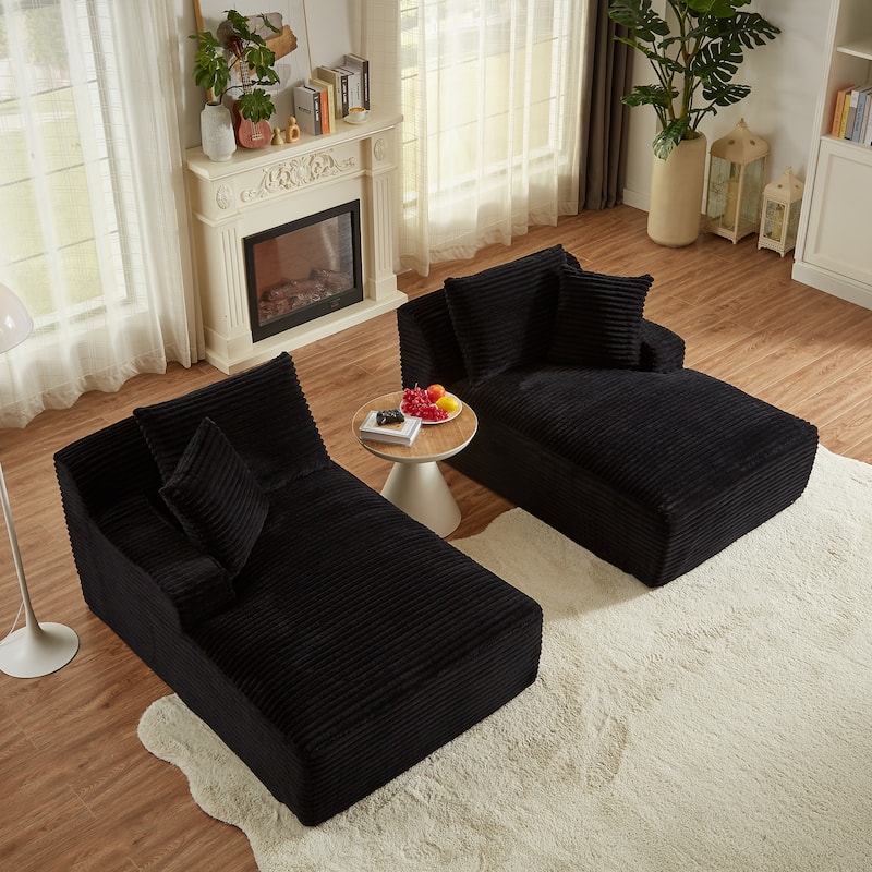 Oversized Corduroy Boneless Double Chaise Lounge, Sectional Deep Seat Cloud Couch, Full-Compressed Loveseat Sleeper Sofa