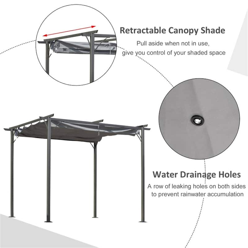 9.8x9.8 ft Patio Gazebo Pergola with Adjustable PU Canopy and Powder-Coated Steel Frame for Outdoor - 9.8' L x 9.8' W x 7.5' H