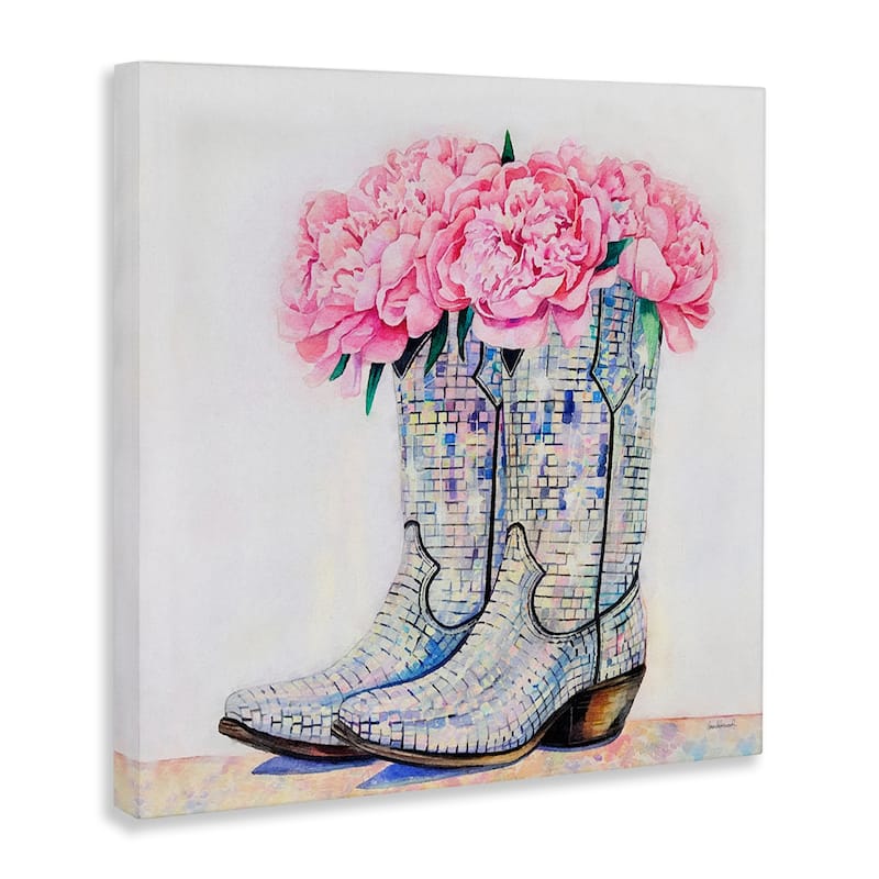 Stupell Floral Shimmering Cowgirl Boot Canvas Wall Art Design By Amanda Greenwood