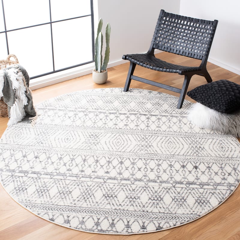 SAFAVIEH Tulum Gali Moroccan Boho Rug - 6'7" Round - Ivory/Grey