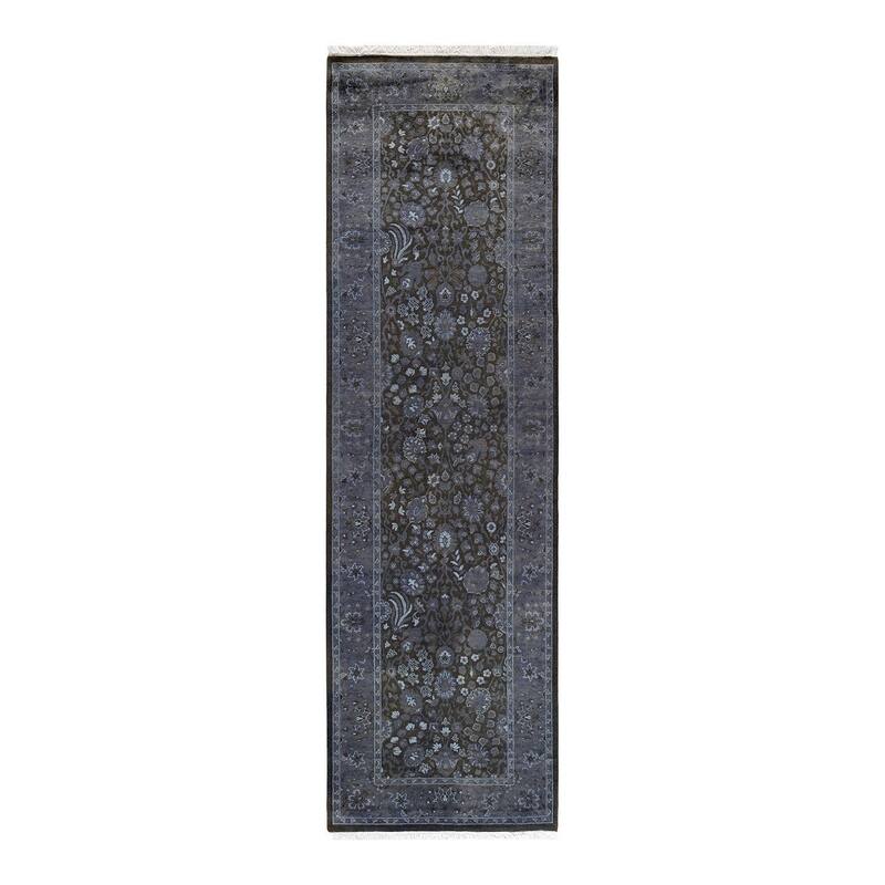 Overton Hand Knotted Wool Vintage Inspired Modern Contemporary Overdyed Gray Runner Rug - 2' 7" x 8' 10"