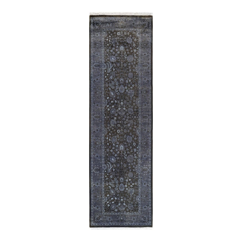Overton Hand Knotted Wool Vintage Inspired Modern Contemporary Overdyed Gray Runner Rug - 2' 7" x 8' 10"