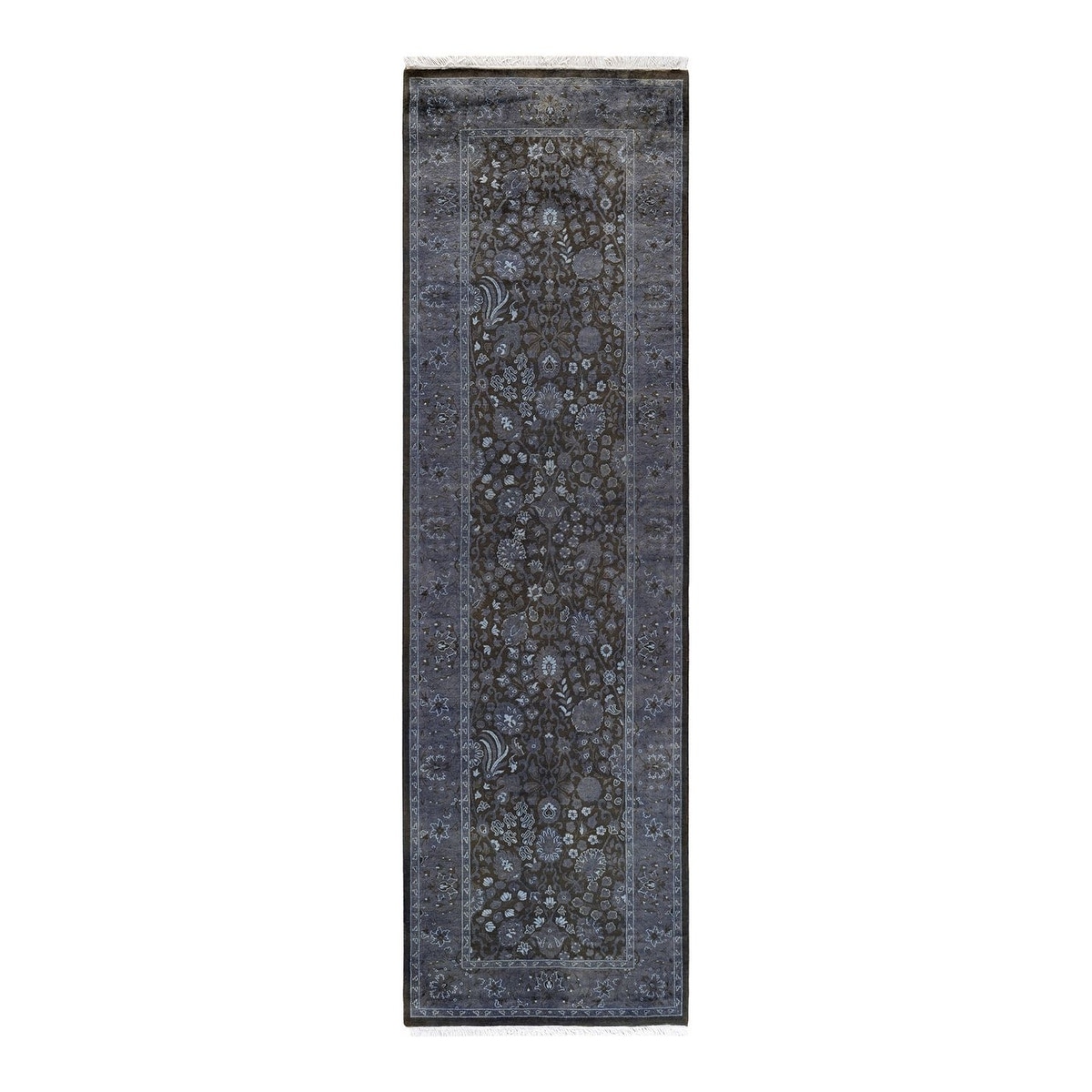 Overton Hand Knotted Wool Vintage Inspired Modern Contemporary Overdyed Gray Runner Rug - 2' 7" x 8' 10"