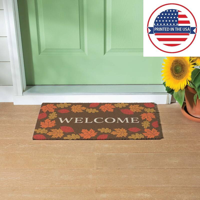 Orange and Brown 18 in. x 30 in. PVC Harvest Welcome Door Mat