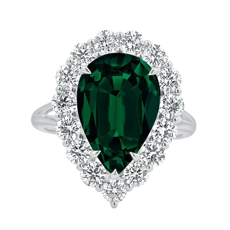 Auriya 1 3/4ct Pear-cut Green Emerald Halo Diamond Engagement Ring 1 3/4cttw 18K Gold