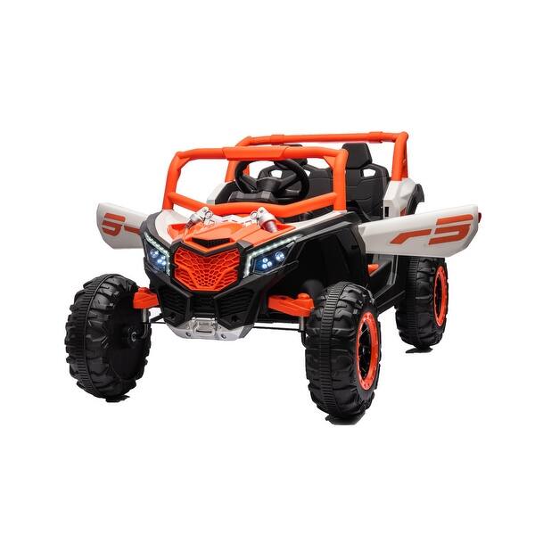 slide 2 of 39, 4WD Ride-On UTV Car for Kids, 12V 2-Seat Electric Car with Parental Remote, LED Lights & Music White+Light Orange