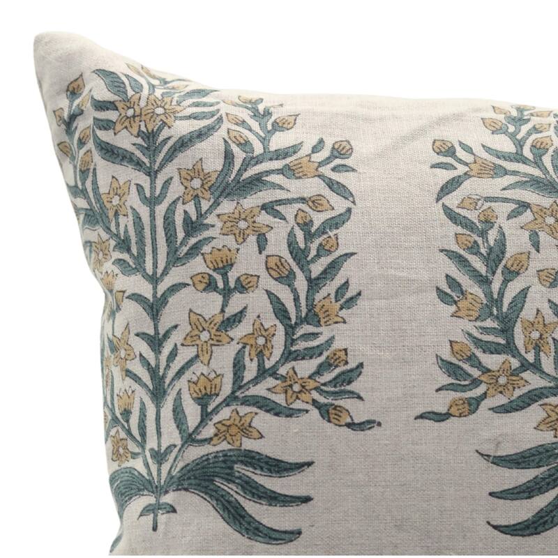 Fabdivine Polka Dots Grey Pure Linen Cushion Cover Soft, 12x20 Inches Handmade Block Print Bedroom or Farmhouse Décor, Shivri