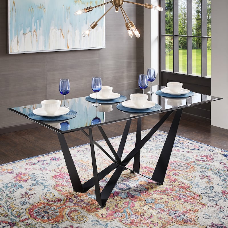 Marfa 69" Black Metal Gray Glass 6-person Dining Table by iNSPIRE Q Modern