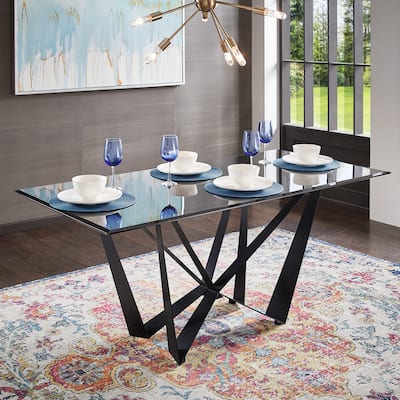 Marfa 69" Black Metal Gray Glass 6-person Dining Table by iNSPIRE Q Modern