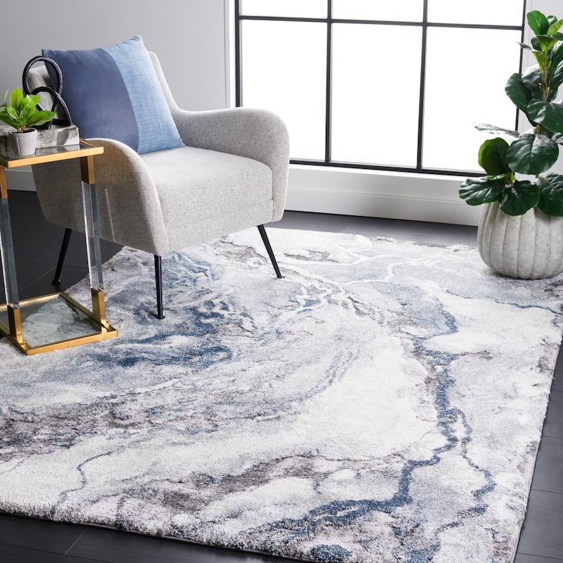SAFAVIEH Cyrus Shag Kerasoula Abstract 1-inch Thick Rug - 5'5" x 7'6" - Ivory/Blue - Rectangle