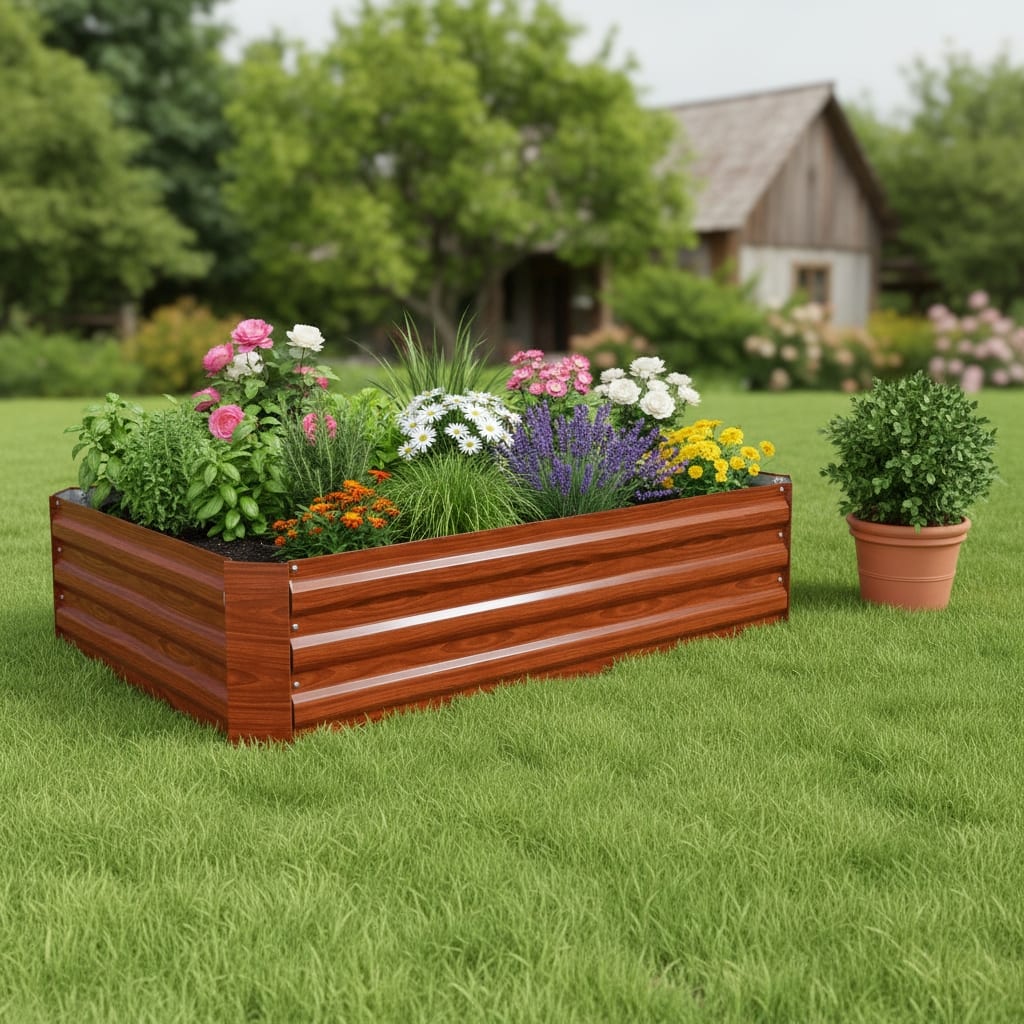 HomeRoots 12" X 48" Brown Steel Rectangular Raised Garden Bed