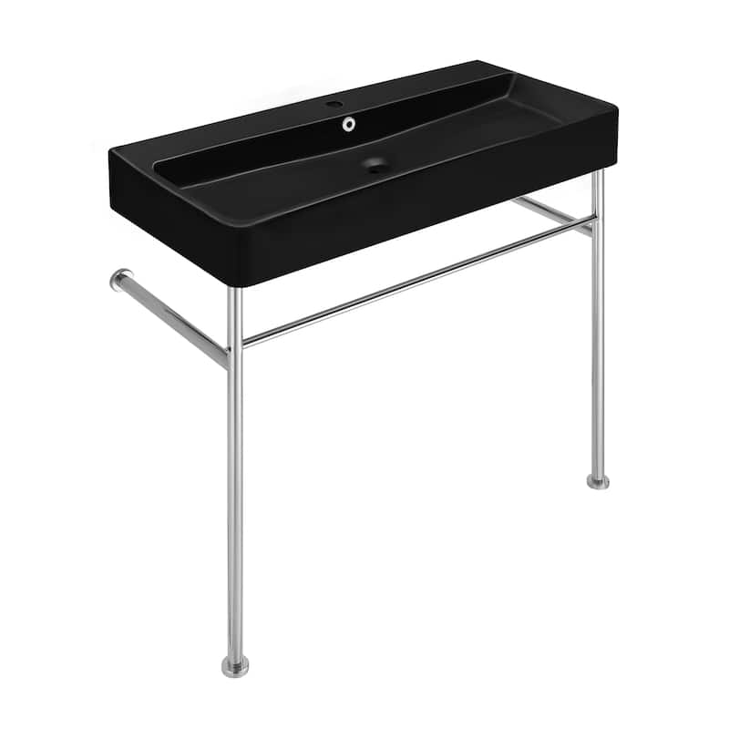 Charme 36 Ceramic Console Sink Matte Black Basin Chrome Legs - 35.45" x 16.35" 35.45" - 35.45" x 16.35" 35.45" - Black