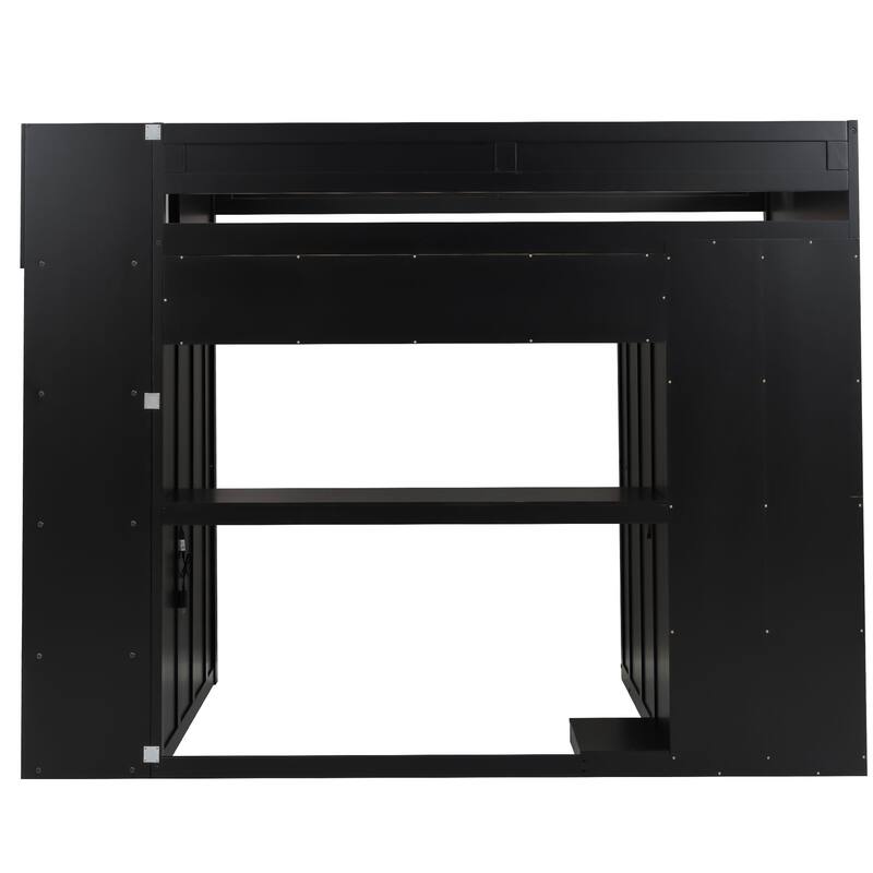 Roomfitters Twin/Full Gaming Loft Bed with Desk, Storage Locker and LED Lights, Black