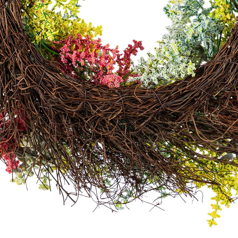 Glitzhome 24"D Mixed Floral Eucalyptus Wreath Includes a Complimentary Black Metal Wreath Hanger